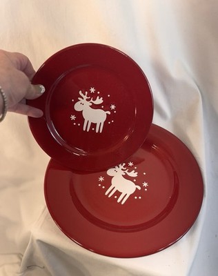 Waechtersbach Red Christmas Emma Reindeer Dinner Plate 11'' & Salad Plate 8 1/4''