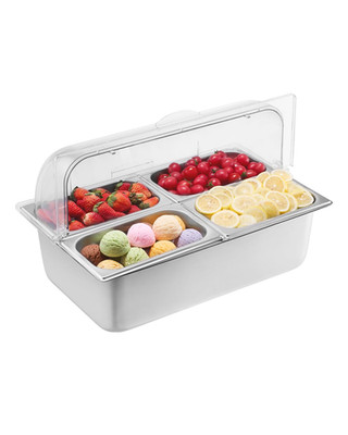 Countertop Food Serving Display Container, 4 Pan Stainless Steel Food Serving Tr