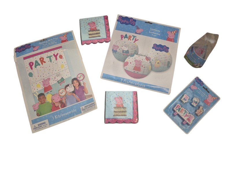Peppa Pig Birthday Party Kit with Backdrop, Lanterns, Napkins, Candle, Hats