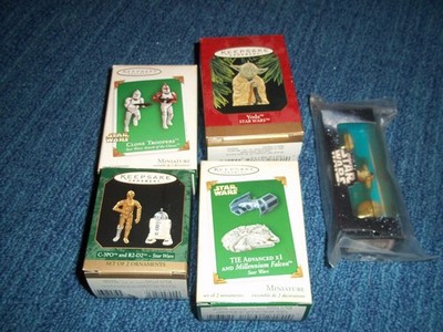 LOT of 4 Hallmark Keepsake Star Wars Yoda Millennium Falcom Tie R2D2 CP3O Clone