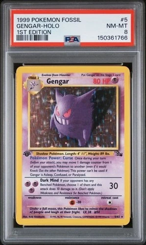 1999 POKEMON FOSSIL 1ST ED #5 GENGAR HOLO PSA 8