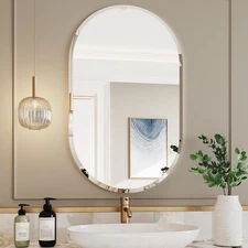 LUVODI Oval Frameless Wall Mirror Beveled Edge Vanity Bathroom Mirror 32/40/48"