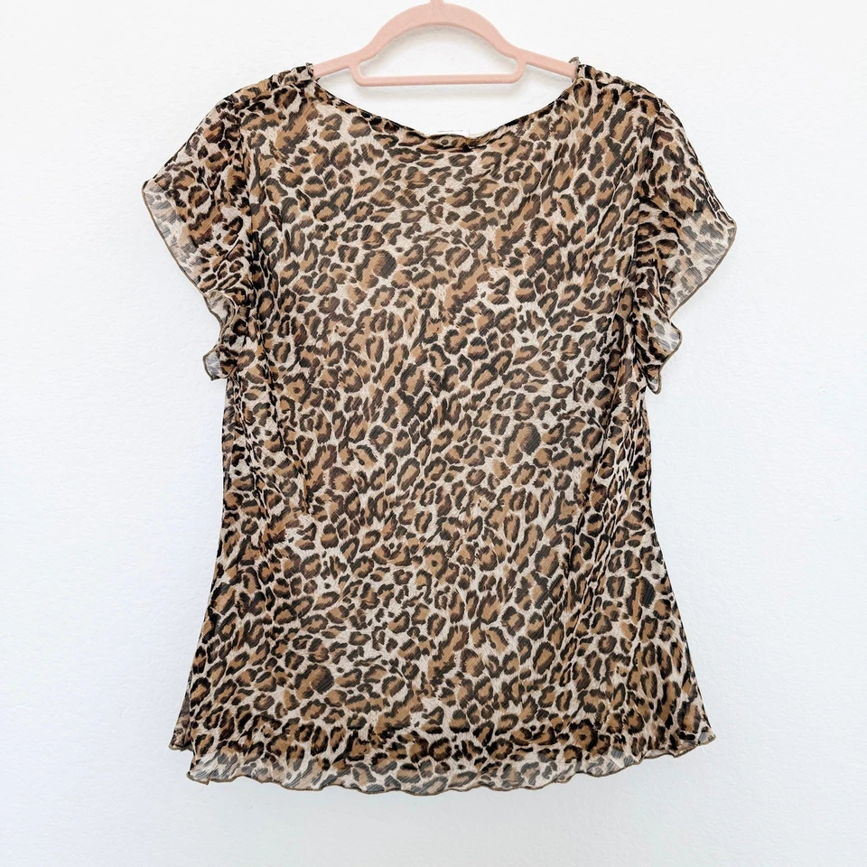 Top para mujer Y2K talla XL estampado de leopardo volantes malla transparente mafia esposa glam rock años 2000 Foto 4 de 4