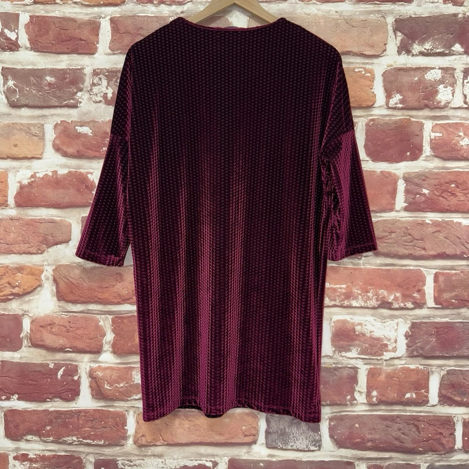 Zara Dress Womens Small Burgundy Black Diamond Velvet Velour Popover - Image 2 of 4