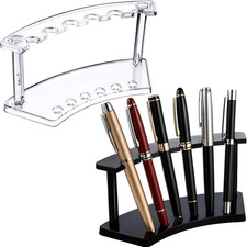 2 Pieces Plastic Pen Holder Stand Pen Display Stand, Clear,Black