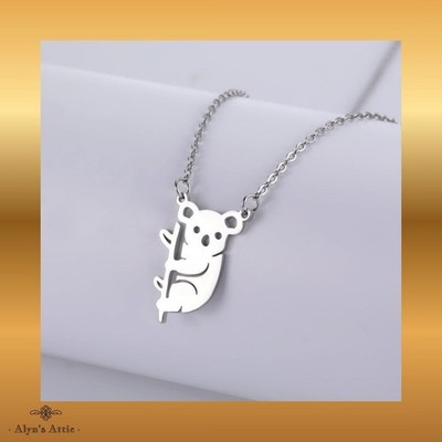 Edelstahl süßer Koala Anhänger Silber - 45 + 5 cm Kette