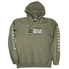 Billabong Hoodie Sweatshirt Olive Green Size Medium Pullover Logo Sleeves