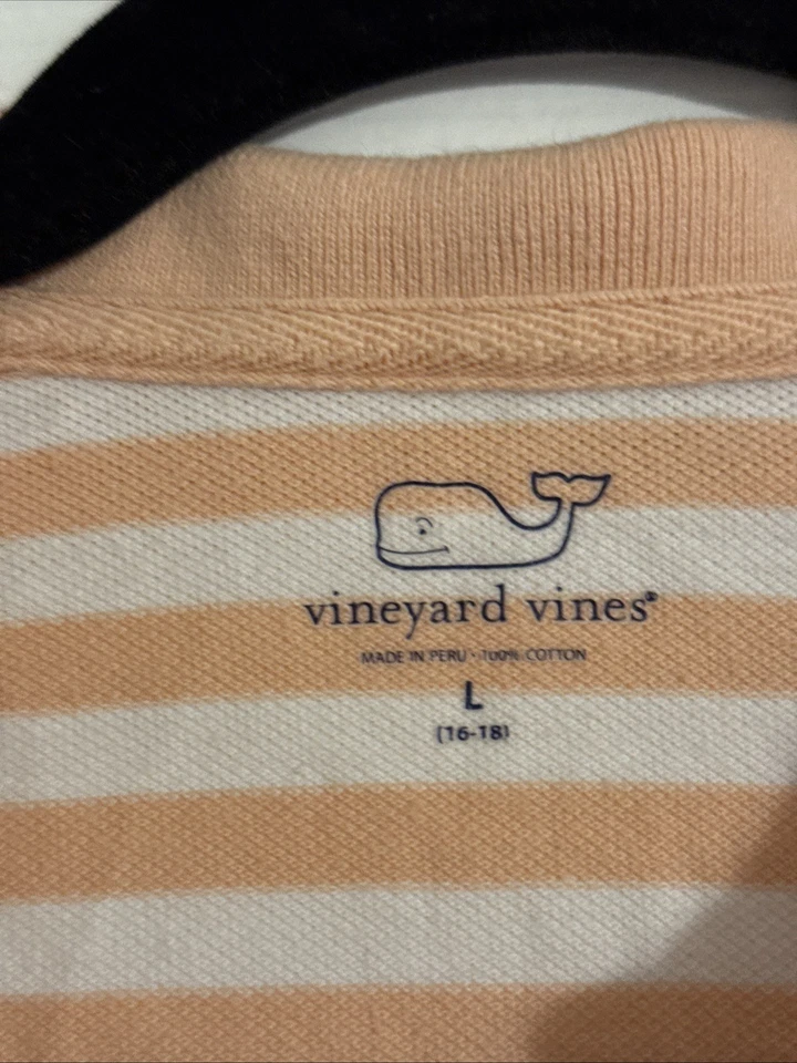 Vestido Polo Vineyard Vines Niñas Talla L (16-18) Piqué Naranja Y Blanco Rayas Foto 3 de 4