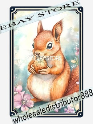 Cute Squirrel Metal Sign Woodland Art fantasy wonderland