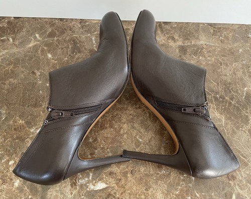 Coach Womens Seneca Brown Leather Stiletto Bootie Side Zip Gold Logo Accent 6.5B - Picture 10 of 15