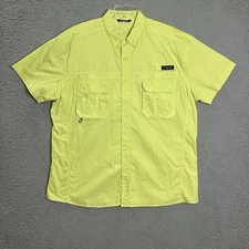 Black Tip Big Catch Button Shirt XL Green Cotton Vented Fishing Short Sleeve
