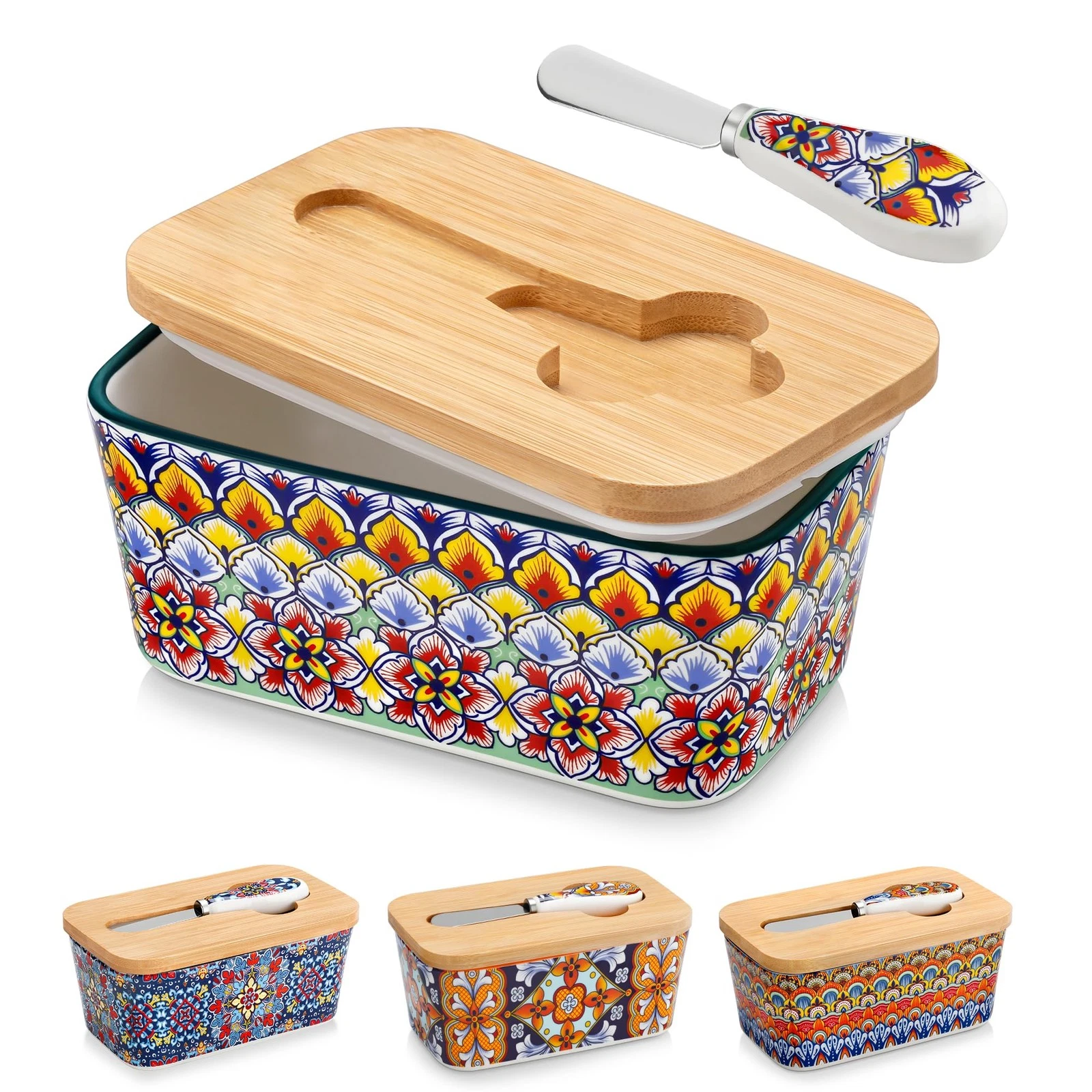 SIMI Butter Dish with Lid, 6.5" Large Butter Dish for Countertop, Bohemian Ce...