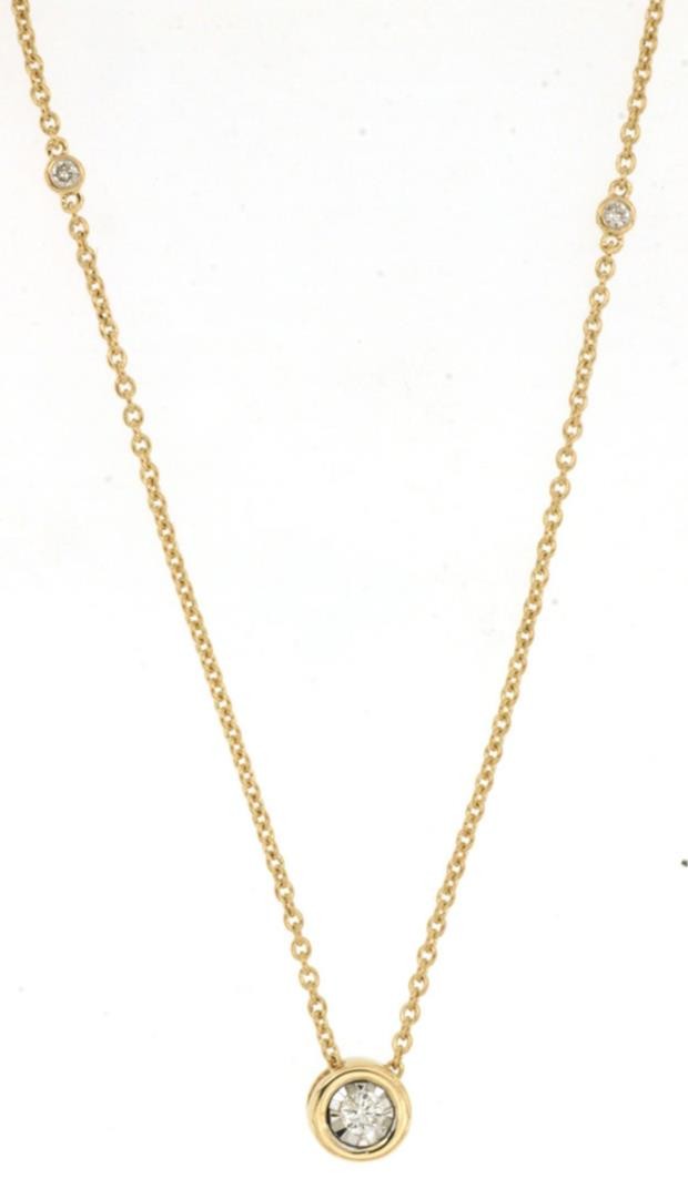 .11CT DIAMOND 14KT YELLOW GOLD ROUND BEZEL BY THE YARD SOLITAIRE LOVE NECKLACE