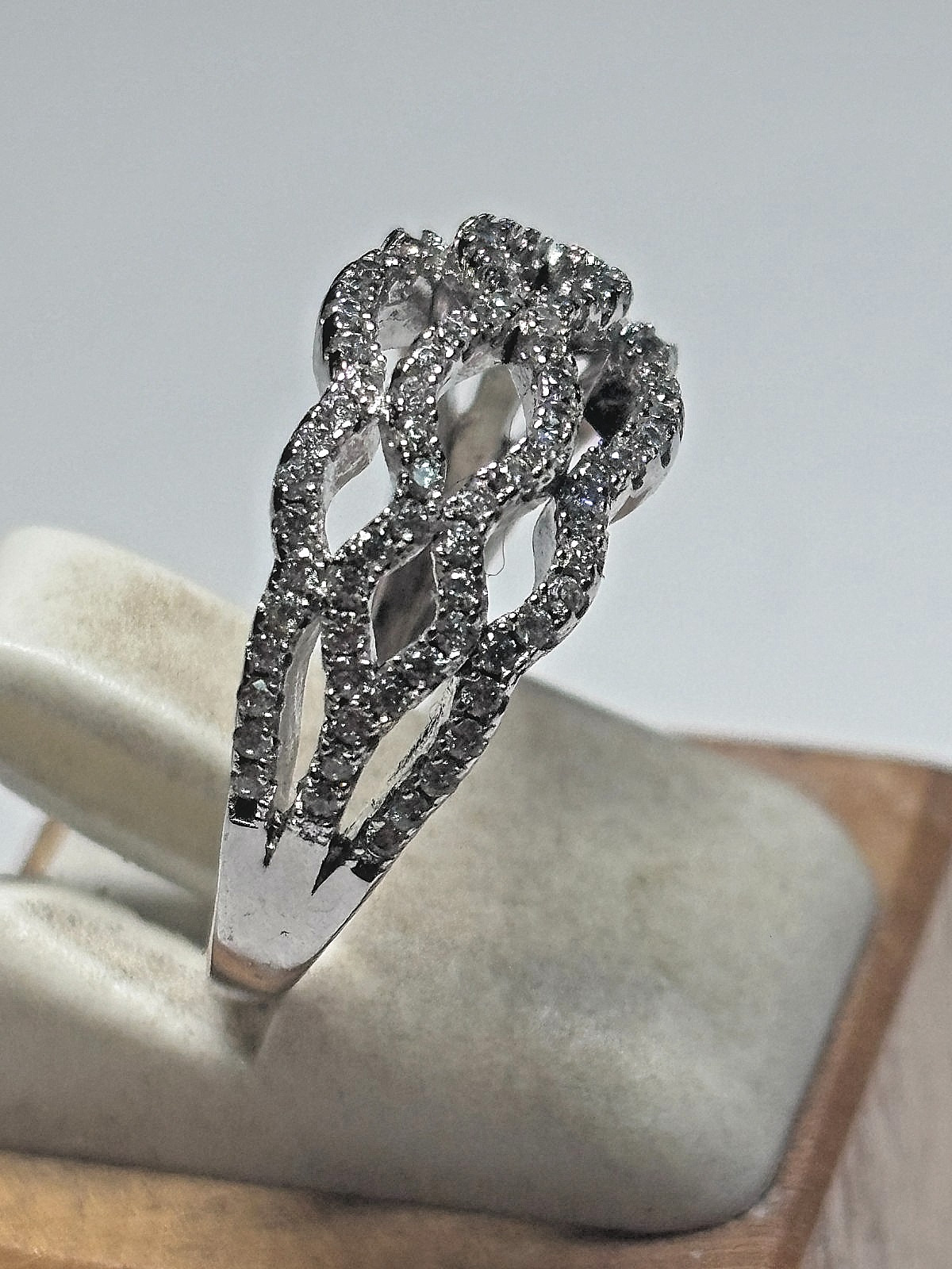 Sterling Silver CZ Double Interlocking Waves Ring… - image 2