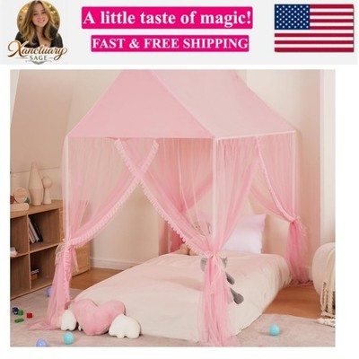 Princess Bed Canopy for Girls - Pink Canopy Princess Castle Dreamy Playhouse ...