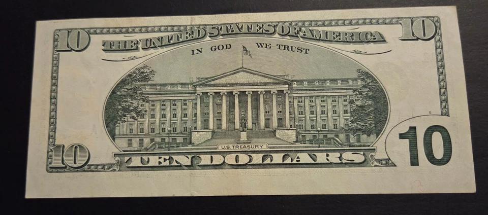 VERY RARE USA 10 DOLLARS BANKNOTE “ERROR” FRONT SIDE PRINTING SHIFTED UPWARDS - Image 2 of 2