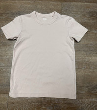 UNIQLO U Men's Beige Solid Crew Neck Short Sleeve Cotton Knit Tee, Size S