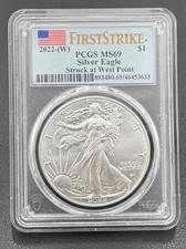 2022 W Silver Eagle Burnished $1 1ozt .999 Silver PCGS MS 69, First Strike Label