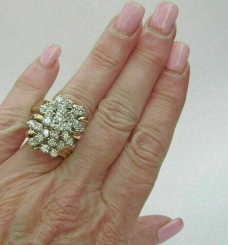 Huge 2.00 Carat Diamond Waterfall Cluster Cocktail Ring 14K Yellow Gold Finish - Picture 5 of 8