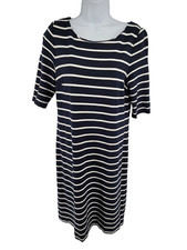 Banana Republic Shift Dress Navy Blue And White Striped Midi Zip Back Size 10 