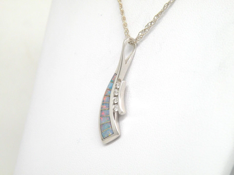 Authentic Kabana 18k White Gold,  Premium Opal Inlay,  Diamond trim Pendant - Image 2 of 4