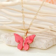 Simple Style Red Butterfly Pendant Necklace Jewelry Women Girls