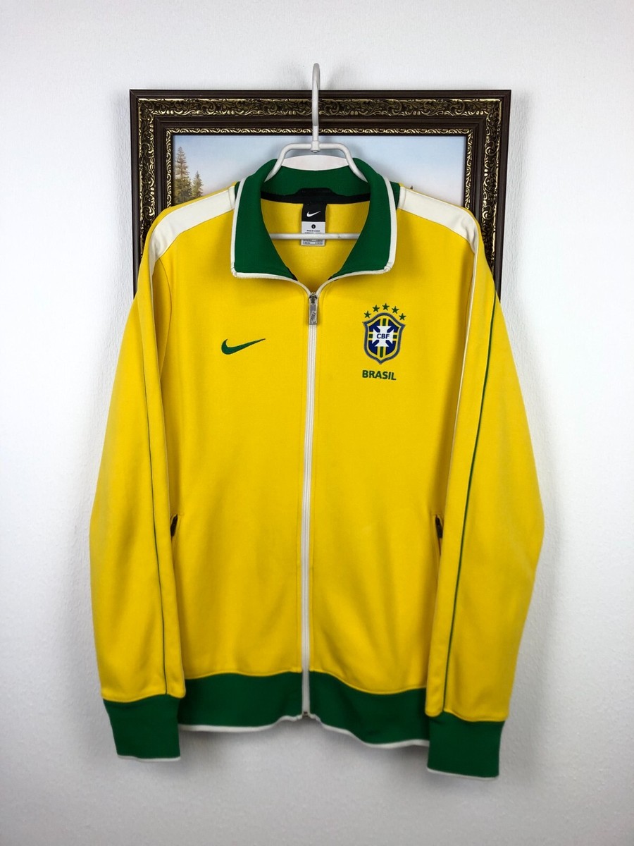 Nike Brazil Football Jacket Yellow Soccer Track Top Zip Mens