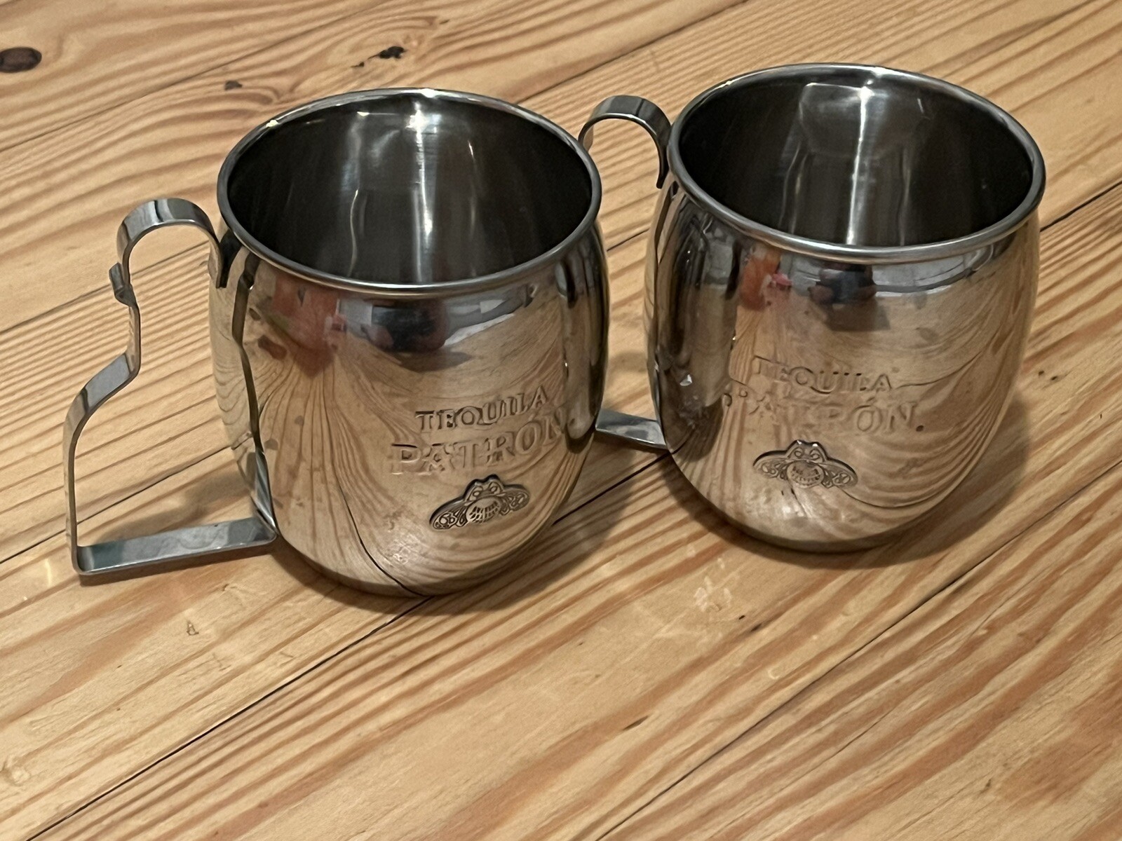 2 - Patron Tequila Moscow Mule Stainless Steel Mug Cup Metal Embossed Bee Logo