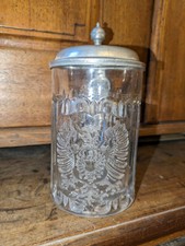 1. WK Patriotik Reservisten Glaskrug  Zinndeckel Adler Pressglas