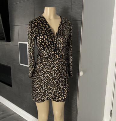 NWT RIXO Leopard-print silk minidress Cocktail Party gold black XS | eBay