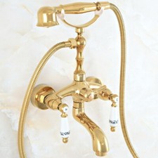 Luxury Gold Color Brass Wall Mounted Clawfoot Bath Tub Faucet with Hand Shower