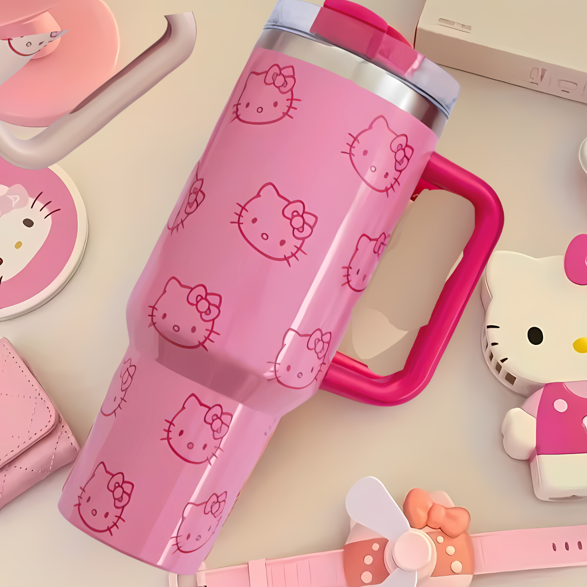 Hello Kitty Stainless Steel Tumbler Iridescent Pink Hot/Cold 40 Oz