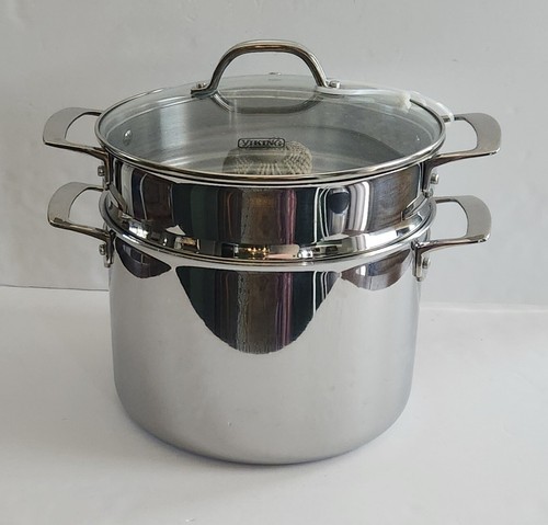 Viking 3-Ply Stainless Steel Stock Pasta Pot, Glass Lid 8 Qt/7.5L 9” D -NEW- - Picture 2 of 16