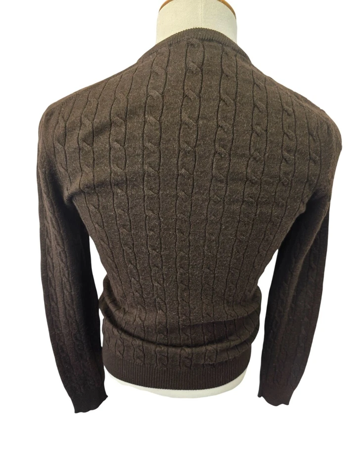 Suéter Gregory Arber Marrón Oscuro Cuello Redondo Para Hombres S/M Apretado Cable Tejido Mezcla de Lana Foto 3 de 4
