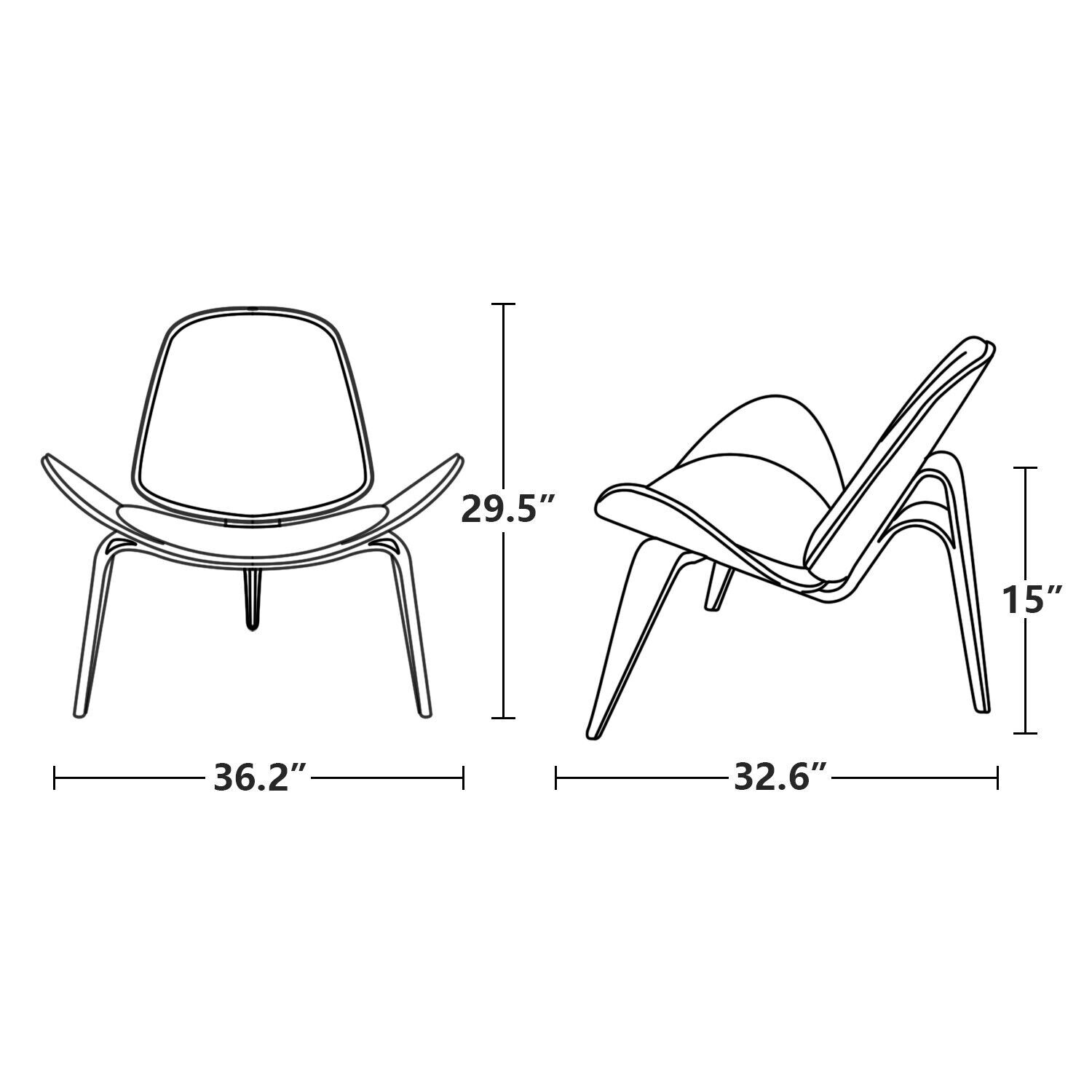 Mid-Century Modern Shell Lounge Chair PU Leather Accent Solid Wood Living Room