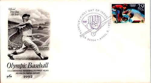 BASEBALL NEW OLYMPIC SPORT 1992  BARCELONA SPAIN ARTCRAFT  CACHET FDC VF UNADDR