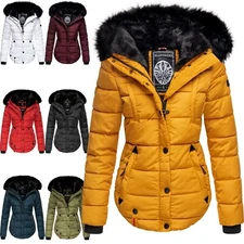 Marikoo Women's Winter Quilted Jacket Short Parka Coat Lined Hooded Lotus Flower 
