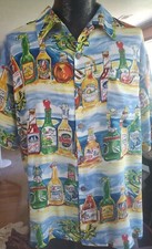 Pacific Blue USA Vtg. Beer Island Tropical Drinks Aloha Beach Hawaiian Shirt M
