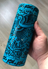 Grand Vase Rouleau XIXème LONGWY bleu Japonisant phénix