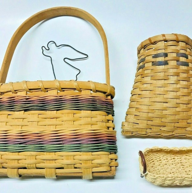 Vintage Korean miniature decorated handmade basket purse + extra woven