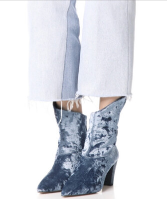Free People Moonlight Blue Grey Velvet Pointed Toe Ankle Booties Sz 38 / 7.5 US