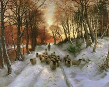 Vintage Snowy Winter Landscape Painting Giclee Print on Fine Art Paper