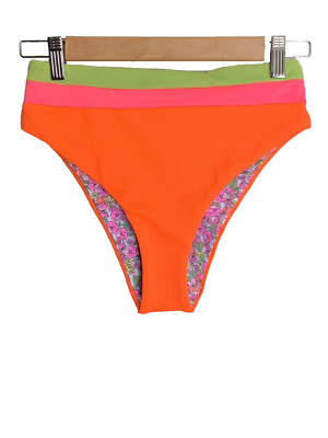Maaji Fandango Suzy V Orange High Rise Reversible Bikini Bottom Sz M