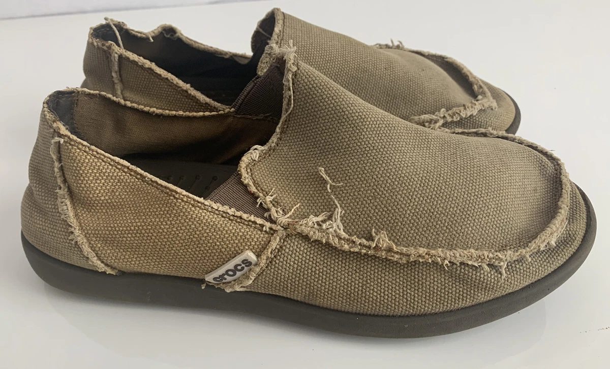Crocs Santa Cruz Shoes 10128 Beige Slip On Loafers Canvas Men s