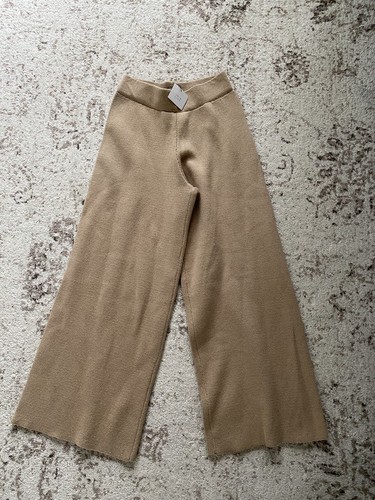 New zara womens wide leg knit Culottes pants taupe beige small | eBay