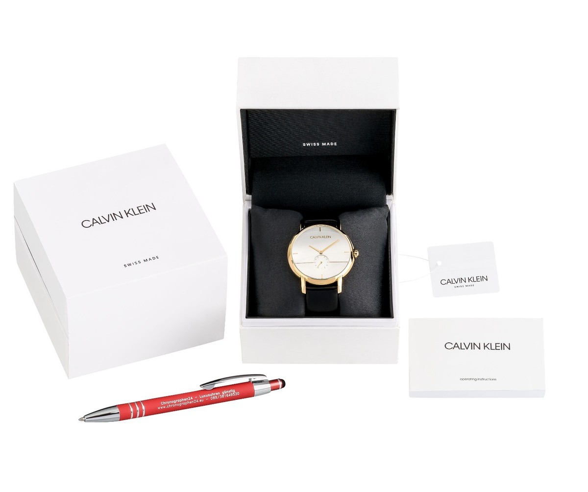 CALVIN KLEIN Established Herren Uhr Swiss Made Gold Leder UVP 299