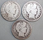 3 -1902 P O S Silver Barber Half Dollars Very Good Circulated 50c US  Type Coins