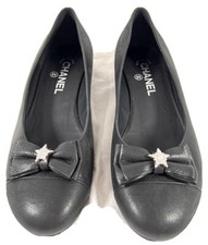 CHANEL Buffalo Glitter Leather Crystal Star Bow Ballerina Flats 39 9US 
