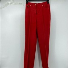 St. John Collection Red Pants High Waist Gold Details Career Quiet Luxury Size 4