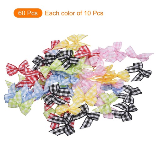 60Pcs Mini Gingham Ribbon Bow 1" Checkered Fabric Satin Ribbon Bows for Craft... - Picture 3 of 6